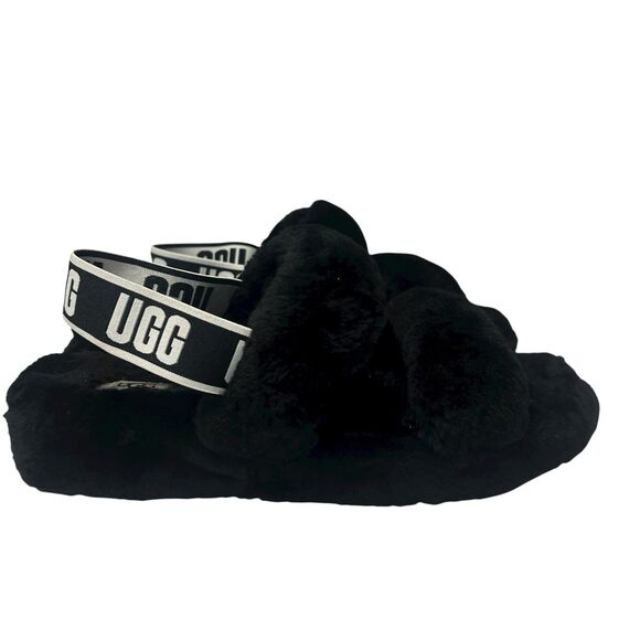 UGG Fluff Yeah Slide On Slippers Black Sherpa Slingback Plush Women’s Size 11 - Picture 6 of 10